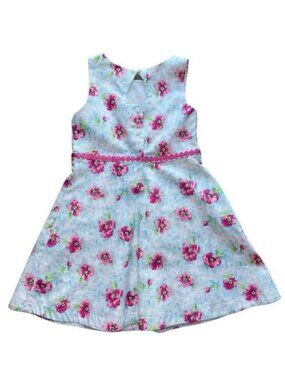 Janie And Jack Spring Floral Pique Dress In Sky Blue Floral Size 6 Girls
